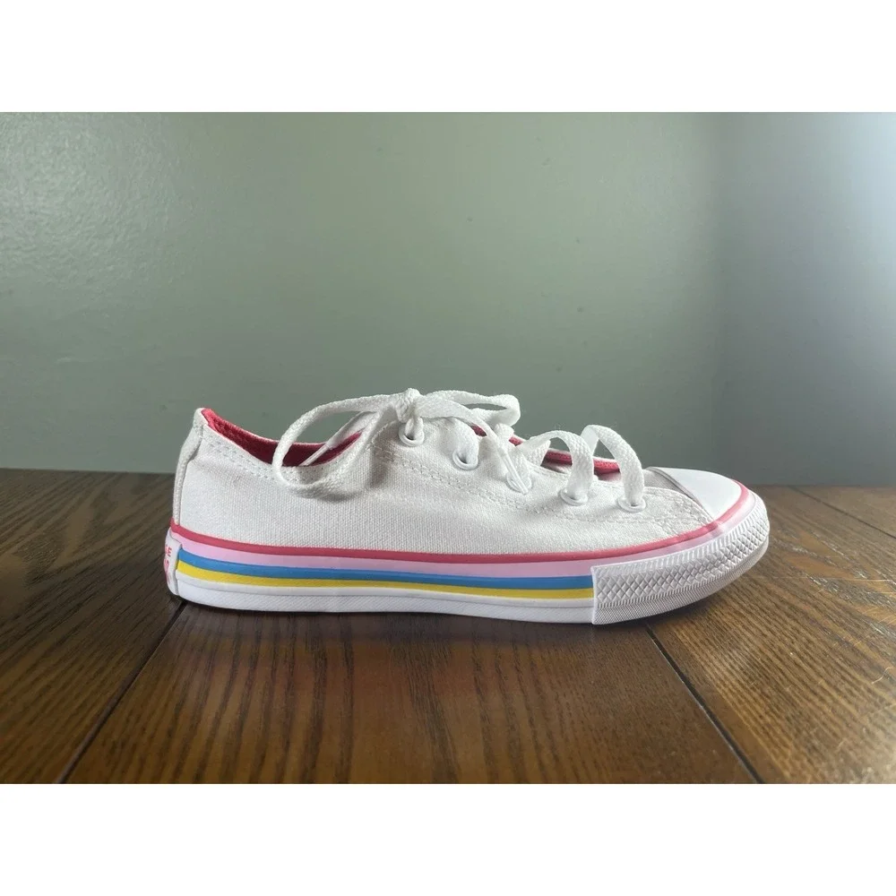 Converse All Star Ox Multi-Stripe White/Carmine Pink Canvas Youth 1.5